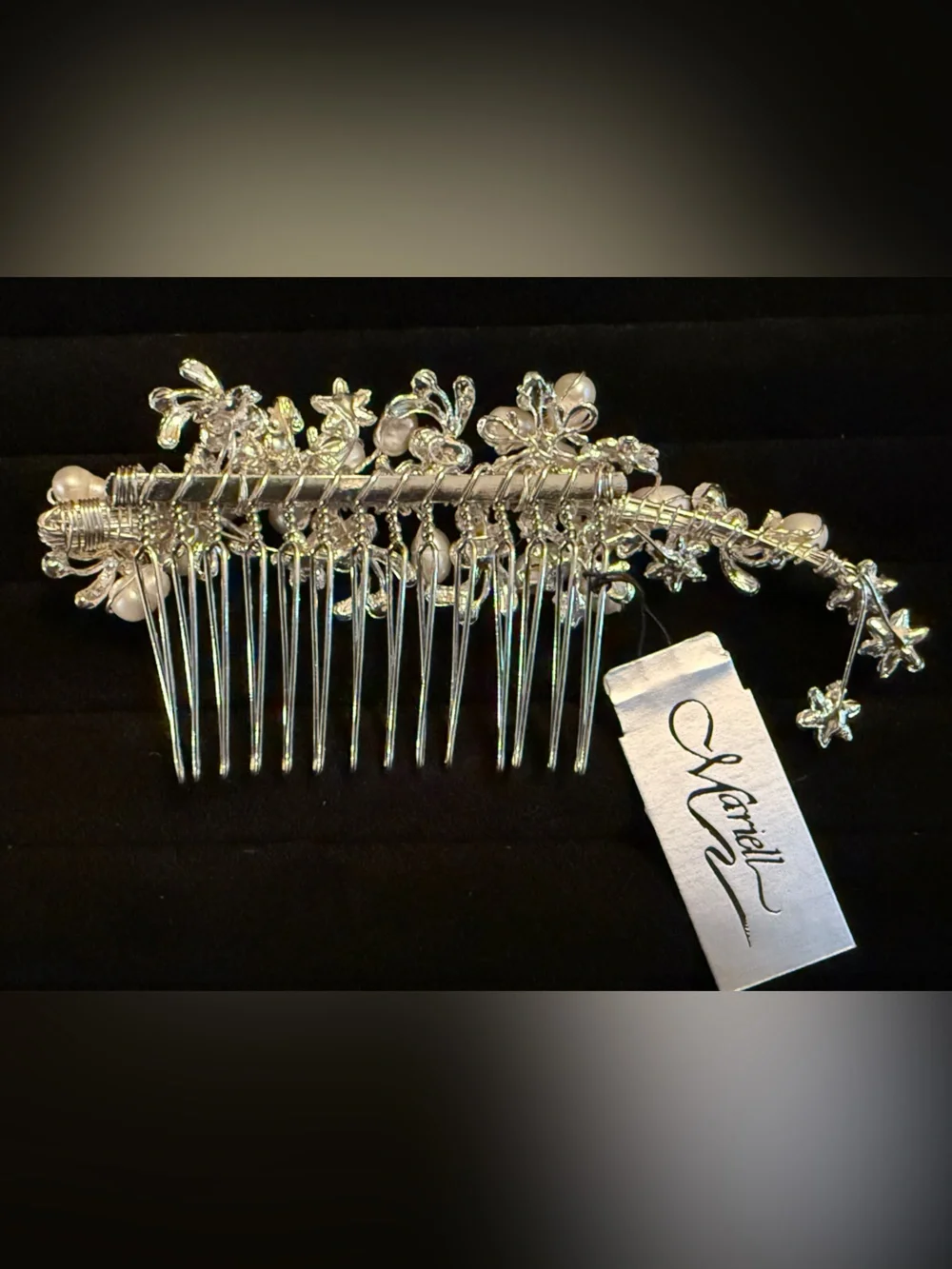 Mariell Silver Pearl & Crystal Bridal Hair Comb NIB